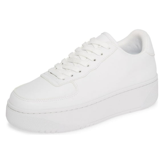 Jeffrey Campbell COURT Fashion Sneakers White Lace Up Platfrom Tennis Shoes (WHITE WHITE, 5.5)