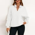 thumbnail image 5 of qolati Womens Casual V Neck Sweatshirt Oversized Fleece Long Sleeve Shirts Lightweight Loose Drop Shoulder Solid Pullover Tops White XL, 5 of 6