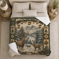 thumbnail image 5 of Winter Forest Deer Family Snowflakes Holiday Garland Nostalgic, Peaceful Mountain Lake Scene, Warm Flannel Blanket for Cabin and Lodge, Outdoor Lovers Camping Gift, Festive Home Decor, 5 of 9