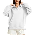 thumbnail image 2 of Fashion Sweatshirts for Women Oversized Sweatshirt Long Sleeve Button With Kangaroo Pocket Side Slit Loose Tops, 2 of 8
