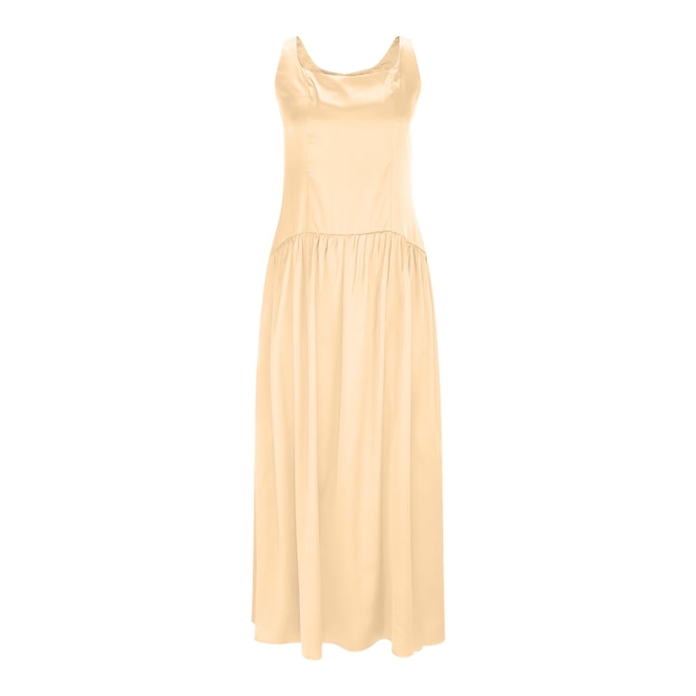hotojiny Satin Dresses for Women Casual Square Collar Silky Tank Dresses  Soft Comfy Flowy Sleeveless Ruffle Midi Dress - Walmart.com