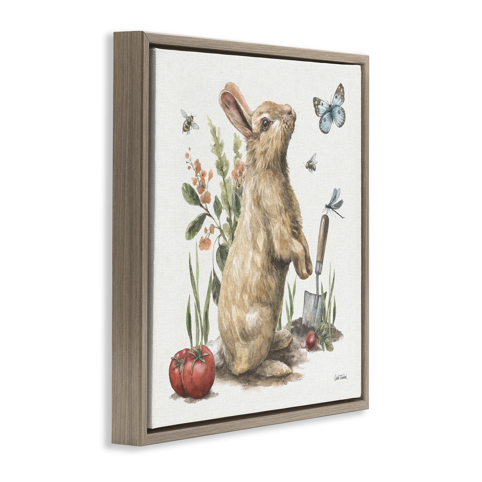 Stupell Industries Garden Patch Rabbit Animals & Insects Painting Brown Floater Framed Canvas Art Print Wall Art, 25 x 25