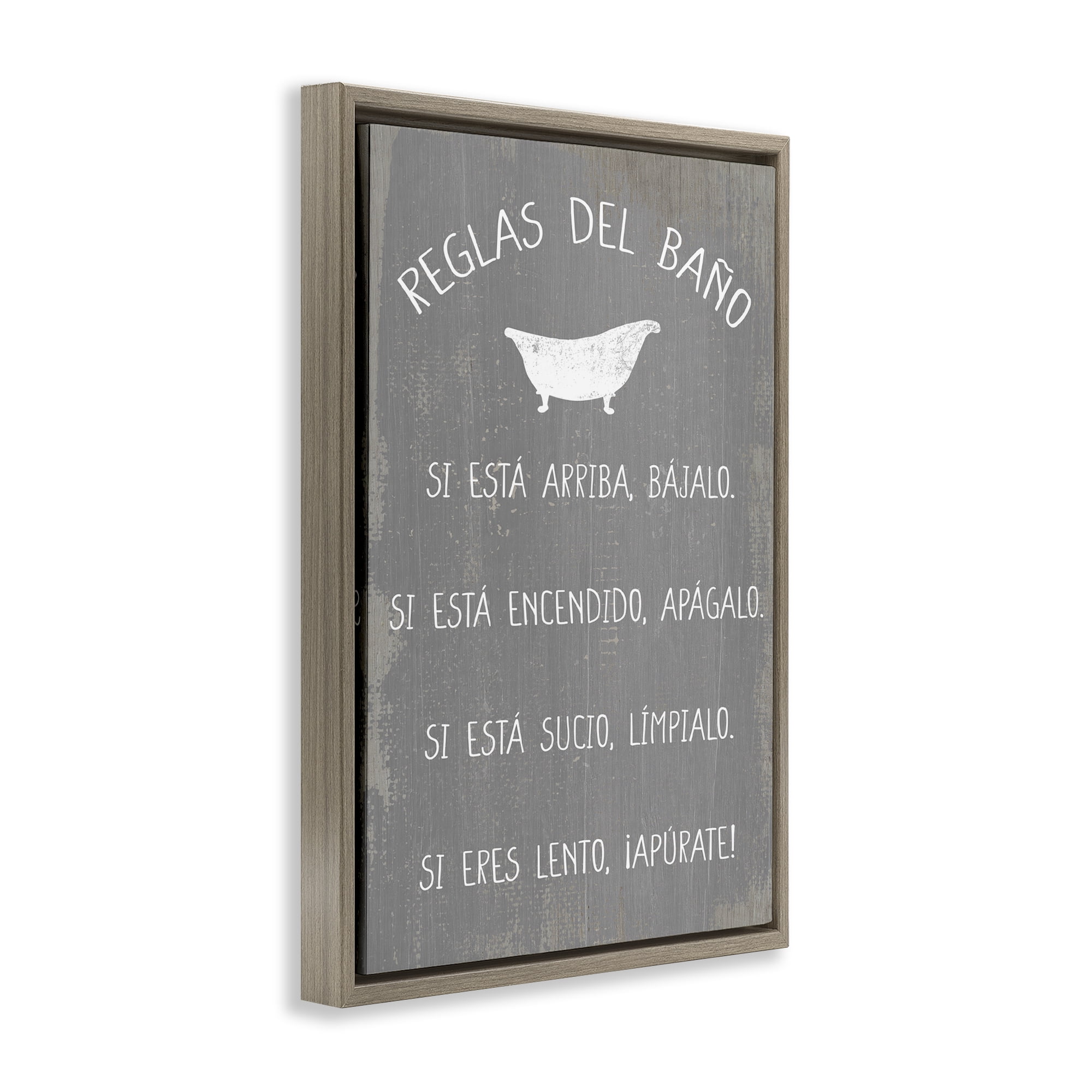 Stupell Industries Reglas Del Baño con Bañera Bath & Laundry Painting Brown Floater Framed Art Print Wall Art, 17 x 25