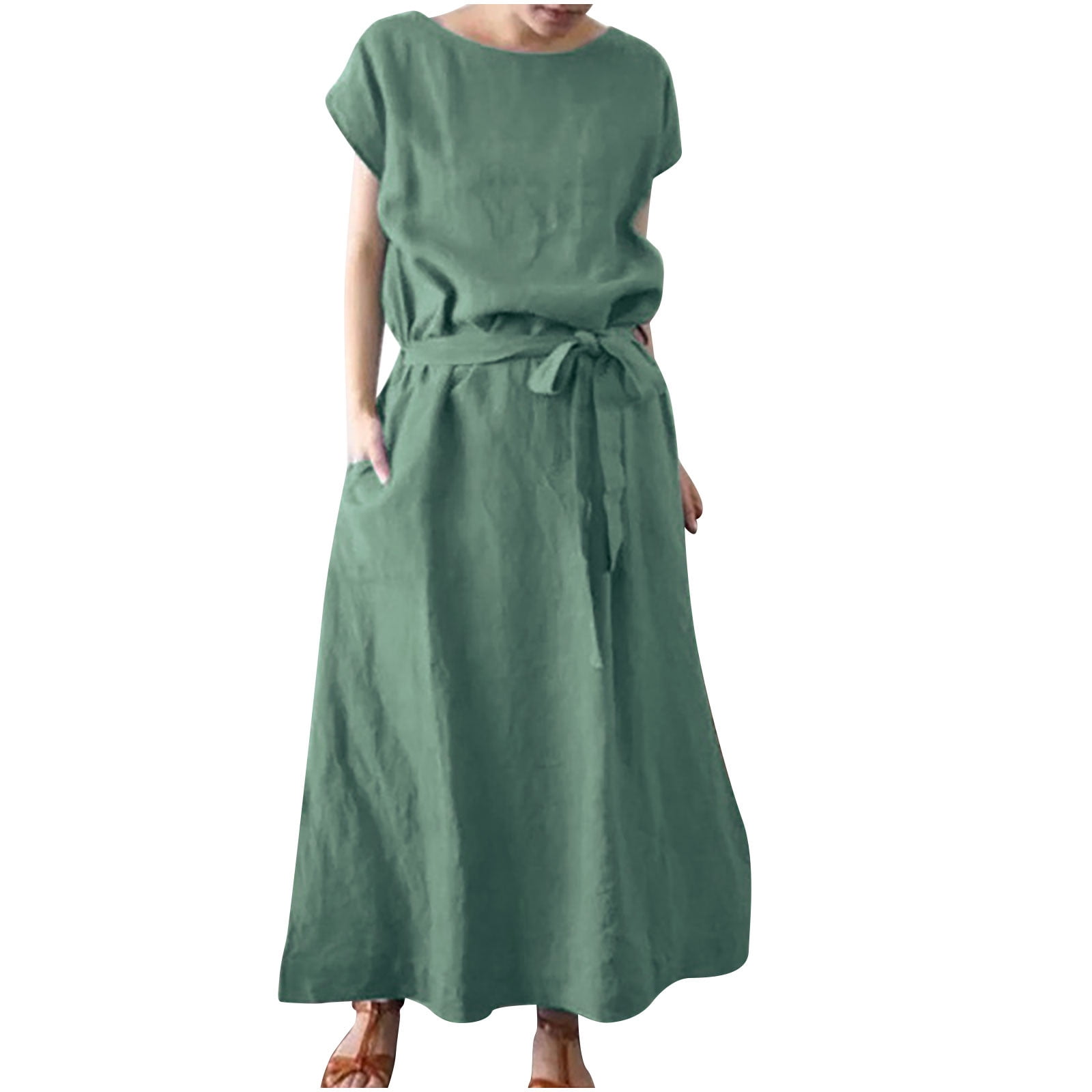 DTBPRQ Women's Cotton Dresses for Women 2023 Casual Short Sleeve Loose ...