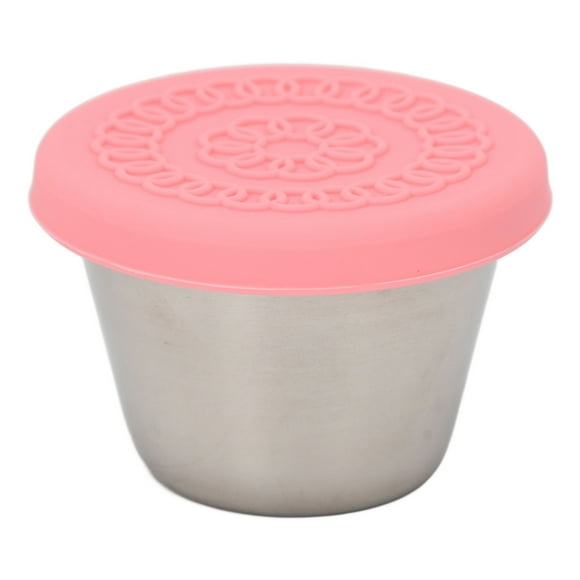 Mini recipiente de acero inoxidable para salsas con tapa de silicona sellada para salón de belleza, cocina, 70 ml, color rosa.
