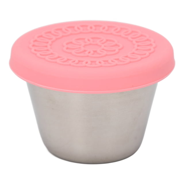 Mini recipiente de acero inoxidable para salsas con tapa de silicona sellada para salón de belleza, cocina, 70 ml, color rosa.