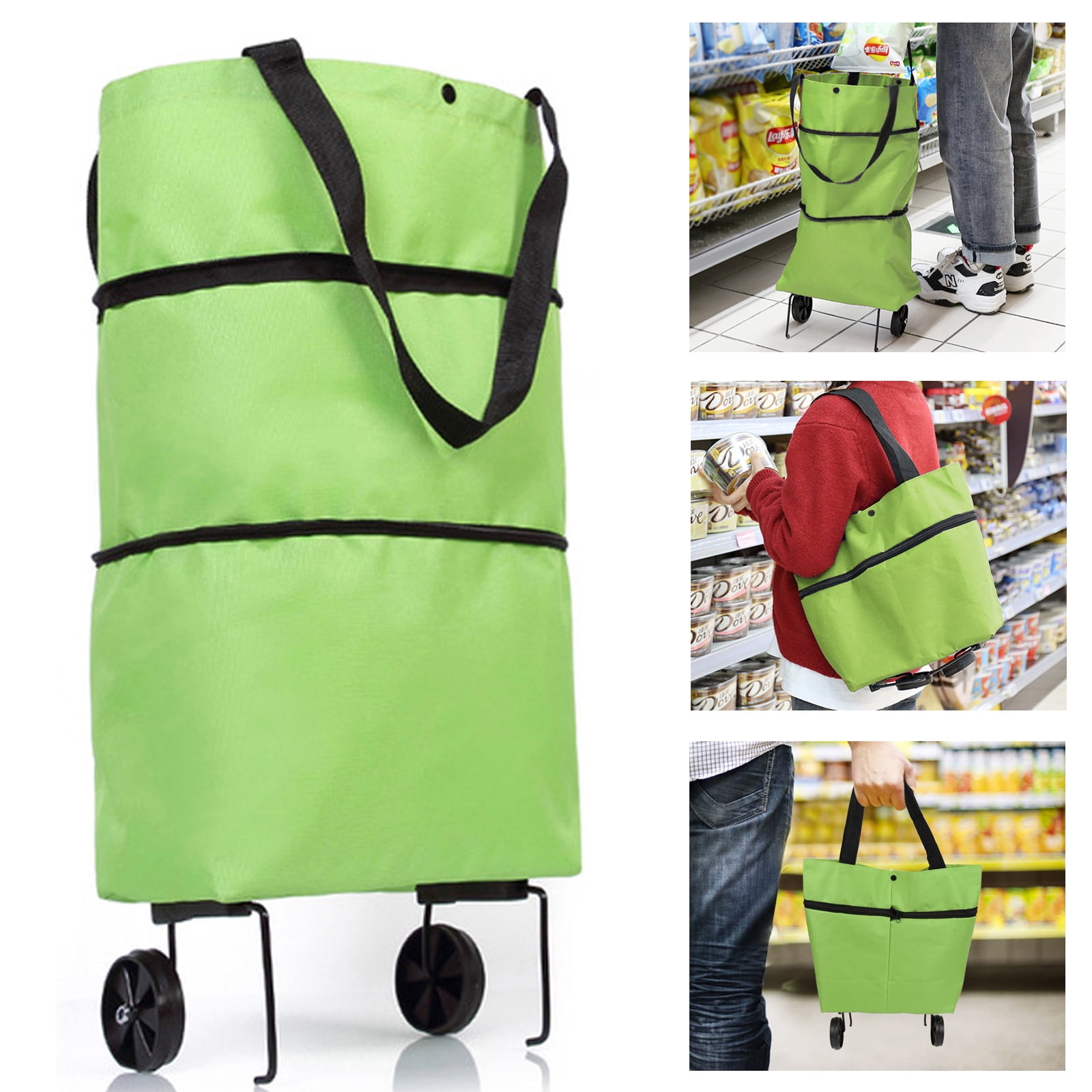 LITEYPP Folding Shopping Cart,Trolley Bag with Wheels,Folding Shopping Zipper Oxford Cloth Bag