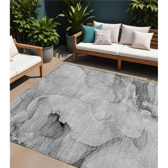 HomeRoots 560462 8 x 10 ft. Gray & Ivory Abstract Washable Non Skid Indoor Outdoor Rectangle Machine Woven Area Rug