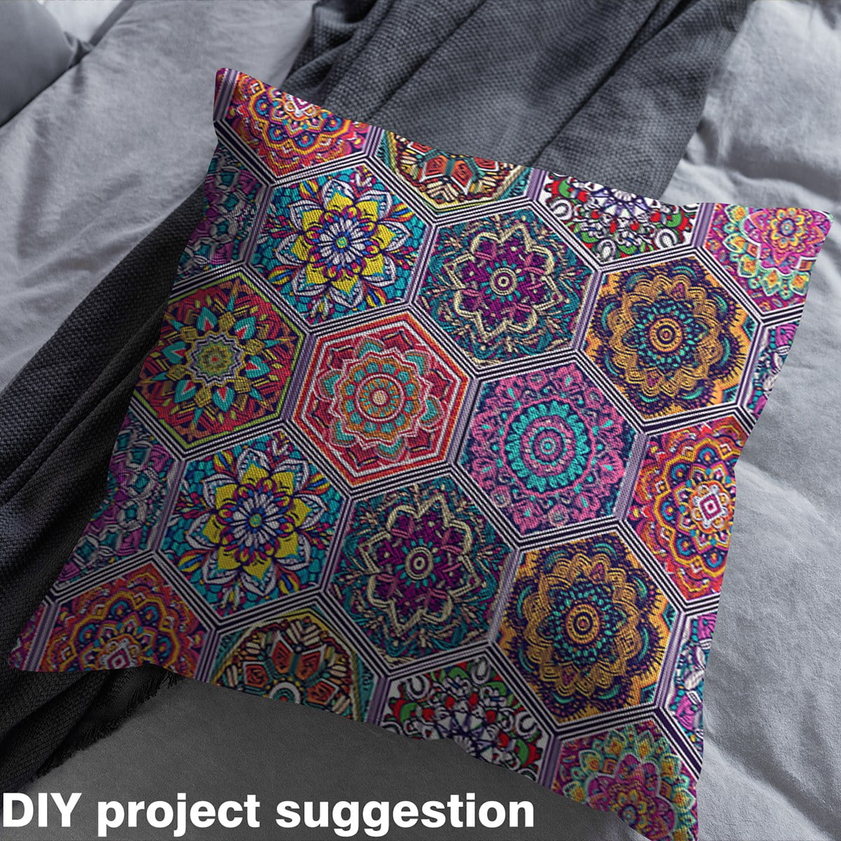 Feelyou Bohemian Damask Fabric by the Yard 2 Yards, Hippie Mandala Home Decor Fabric by the Yard, Tribal Floral Flower Sewing Fabric, Luxury Bedroom Decor
