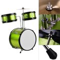 thumbnail image 4 of Juego de batería infantil Muslady - 3 tambores y platillo (bombo 12", redoblante 8", tom 8") con banco, pedal, baquetas y accesorios en vibrante color verde, 4 of 6
