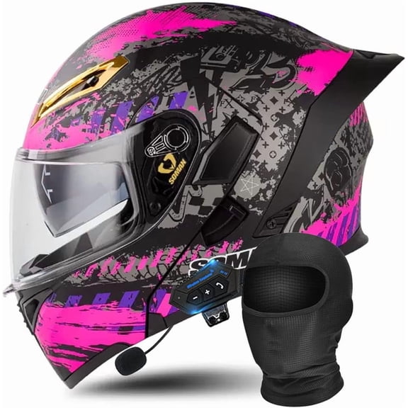 Bluetooth Modular Motorcycle Helmet DOT/ECE Approved Full Face Flip Up Anti-Fog Dual Visor Built-in Speaker Mic for Adult Men Women