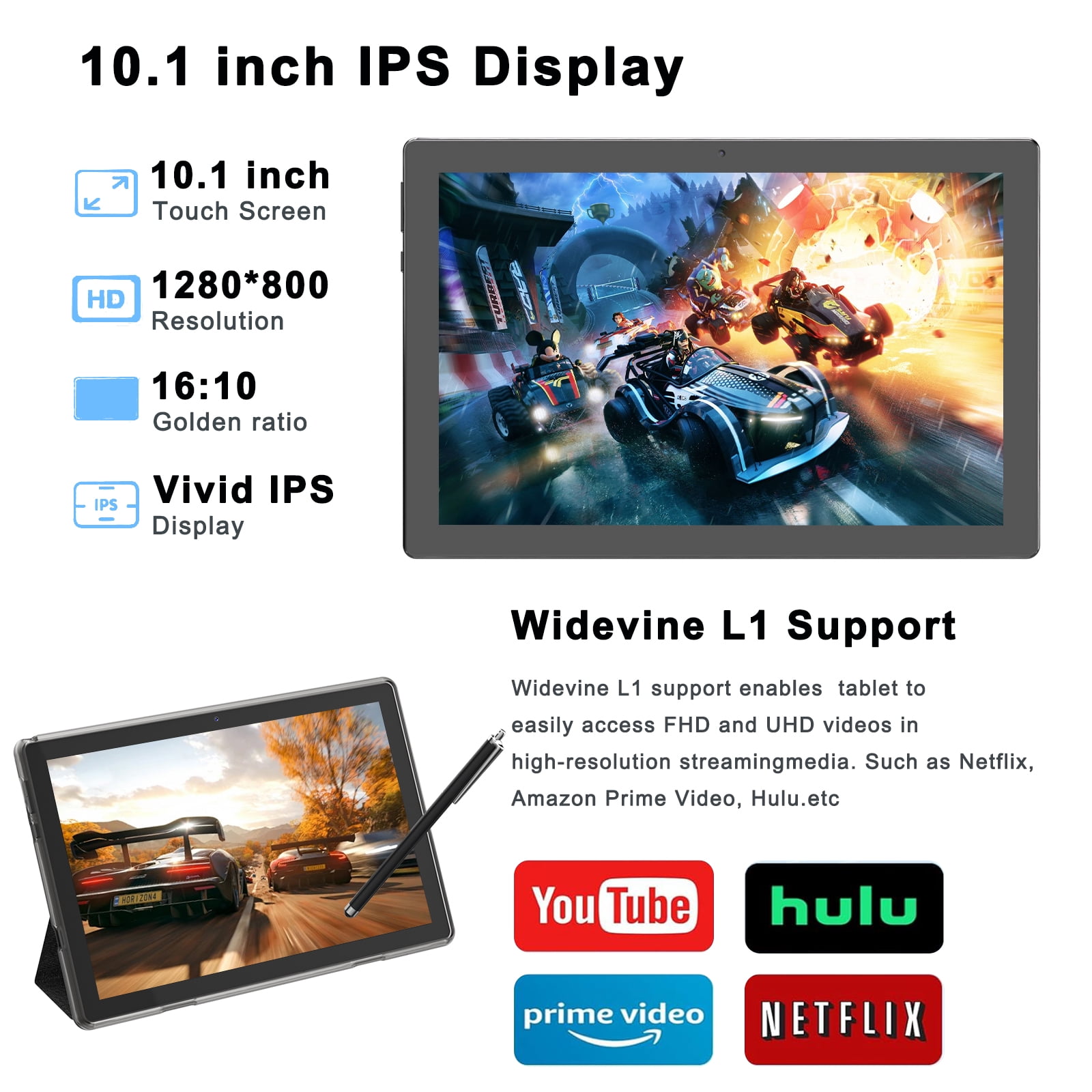 Peicheng 10" Android 15 Tablet, 10(4+6Expand)GB RAM+64GB ROM Tablet Kit with Protective Case/Stylus, 2+8MP Dual Camera, 6000mAh Battery (1set, Black)