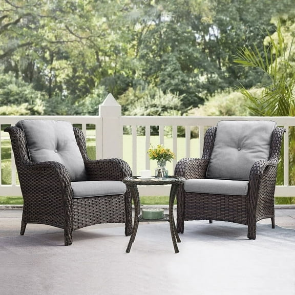 Gymojoy 3 Piece Patio Conversation Bistro Set Outdoor Chat Furniture, Porch Balcony Furniture Set,Wicker Lounge Chairs with Side Table Set,Navy