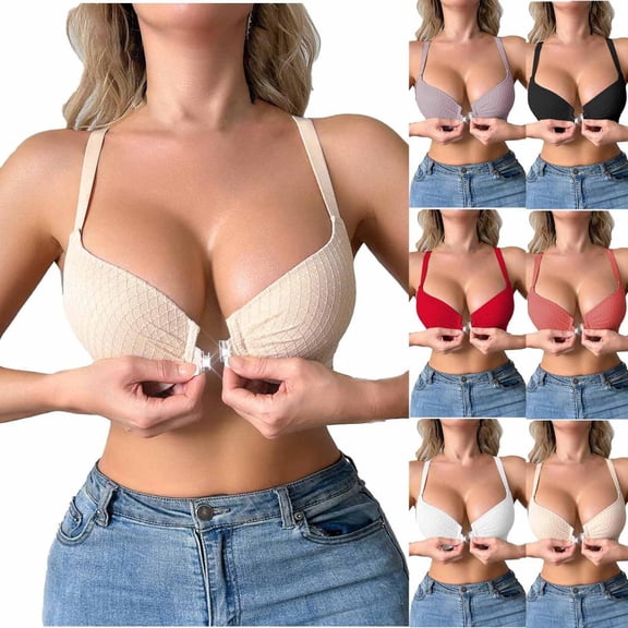 Mgmyaa Front Closure Wireless Balconette Bra Women's Solid Color Bra with Clasp Active Fit Soft Skin-Friendly Fabric