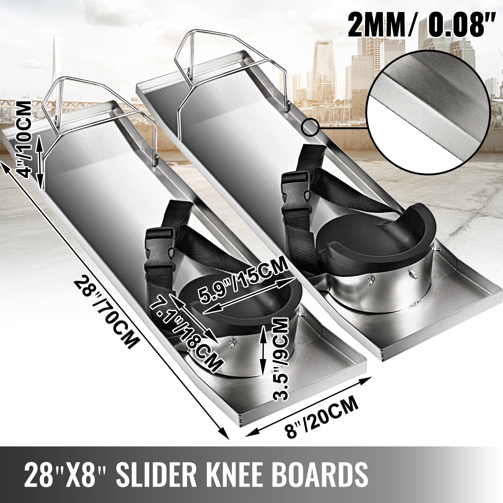 Details about   VEVOR Concrete Slider Knee Board Pair Sliding Boards 30" x 8" Stainless w/ Strap 