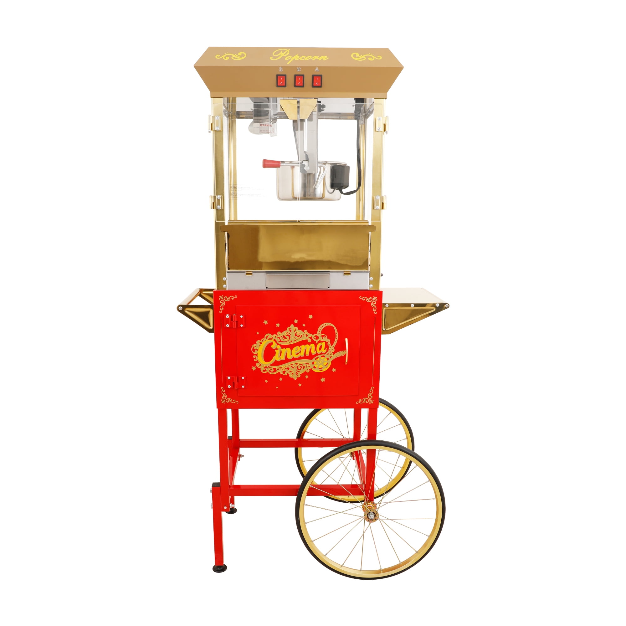 Leumius 16Oz Commercial Popcorn Machine With Cart and 16 Oz Kettle, Red Golden Pop Corn Machine with 3-Switch Control & Steel Frame Tempered Glass Doors for Parties, Events, Home Theater Red