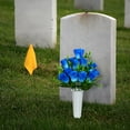 thumbnail image 4 of Artificial Cemetery Flowers, Set of Artificial Rose Bouquet Grave Memorial Flowers with Vase for Cemetery Headstones Decoration (Blue), 4 of 5