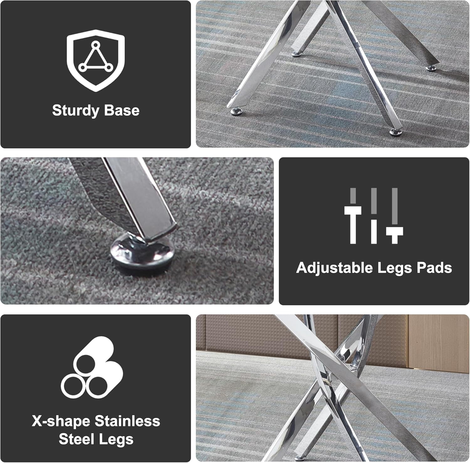 5-Piece 36" Round Glass Dining Set, Clear Tempered Glass Table & 4 Velvet Chairs with Stainless Steel Legs for Kitchen, Meeting Room