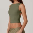 thumbnail image 6 of Staron Women's Casual Round Neck Tank Top Open Back Sleeveless Blouse Solid Color Cropped Fashion Summer Vacation Party, Army Green M, 6 of 7