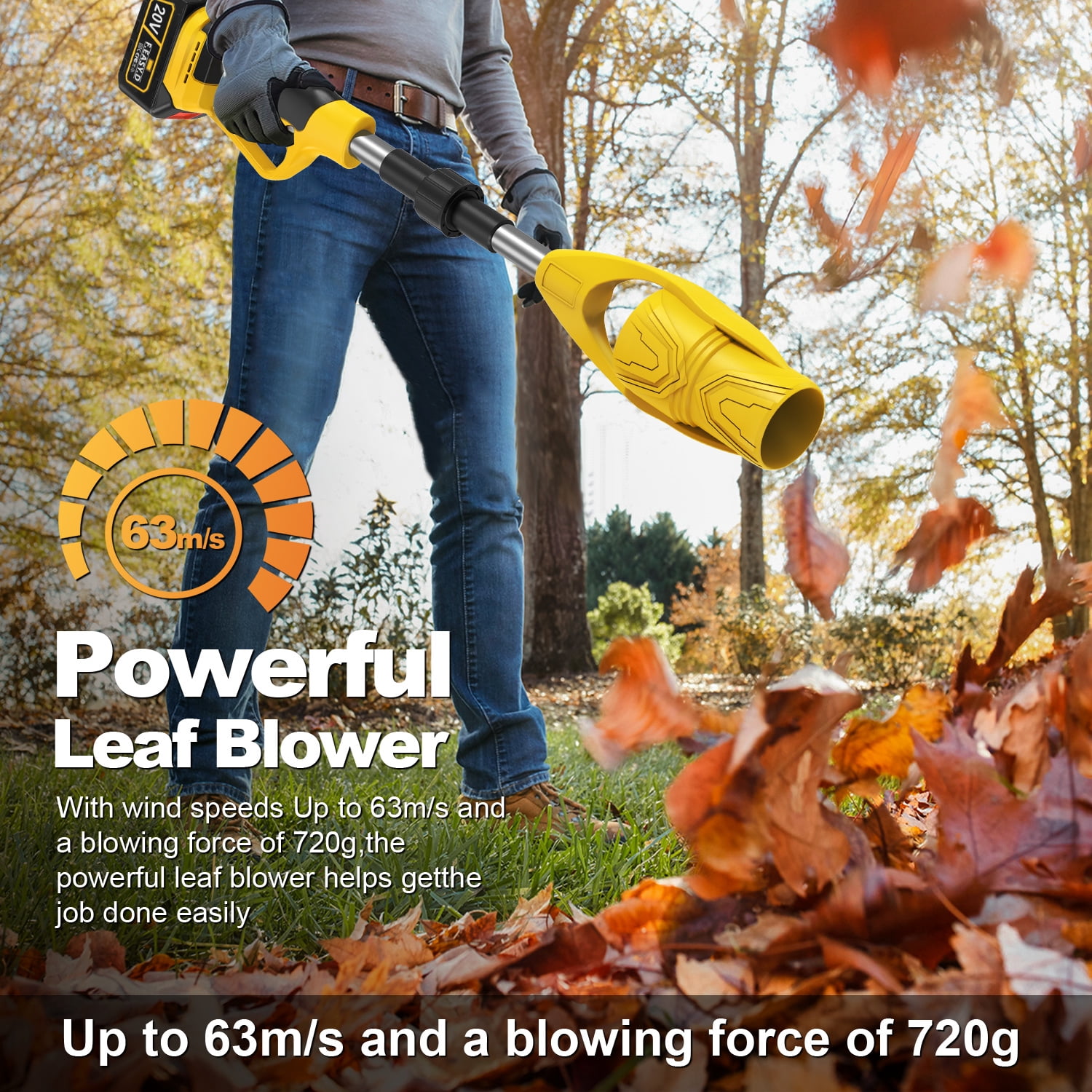 40V Cordless Leaf Blower,AILKIN High Speed Foldable Air Leaf Cleaner,Lightweight Mini Handheld Rechargeable Electric Cordless Leaf Blowers with Battery and Charger for Garden,Patio,Home,Yards,Yellow