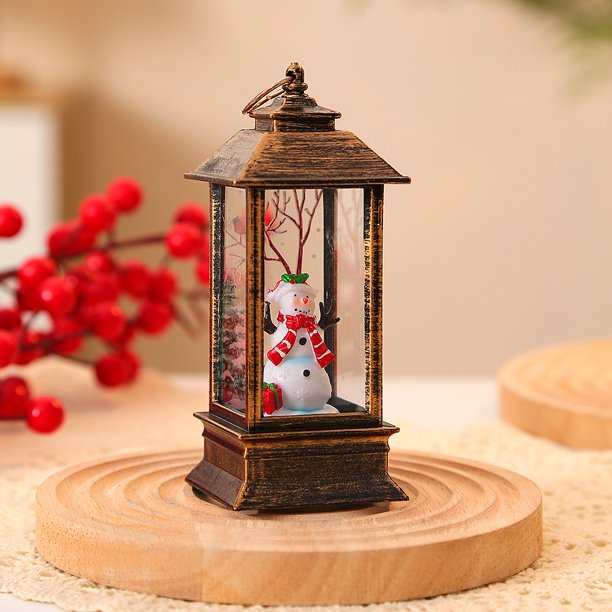 Vista interior de la lámpara de viento navideña, lámpara de viento pequeña, lámpara de llama, lámpara cuadrada, lámpara de vela, lámpara electrónica LED, adornos de decoración navideña