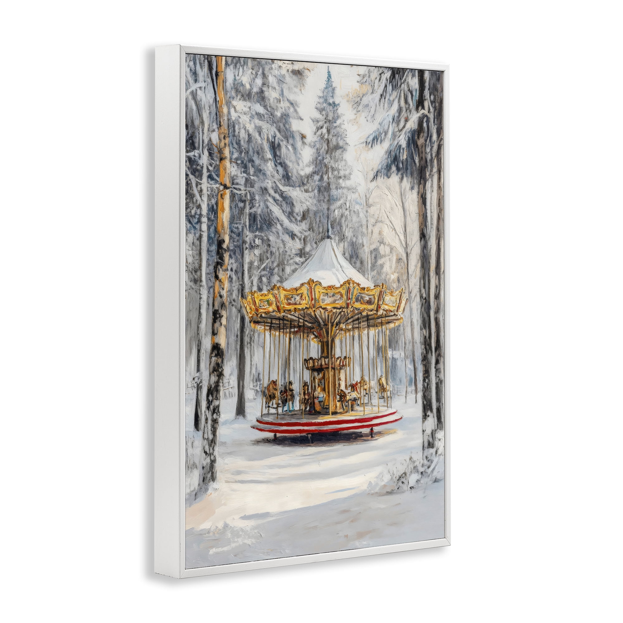 Winter Wonderland Carousel White Framed Giclee Art, design by Petal Prints Design
