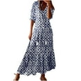 thumbnail image 2 of Up to 50% off! Titcea Maxi Dresses for Women 2025(S-3XL), V Neck Short Sleeve Drawstring Fashion Print Beach Dress Hawaiian Vacation Summer Casual Flowy Long Dresses, 2 of 8