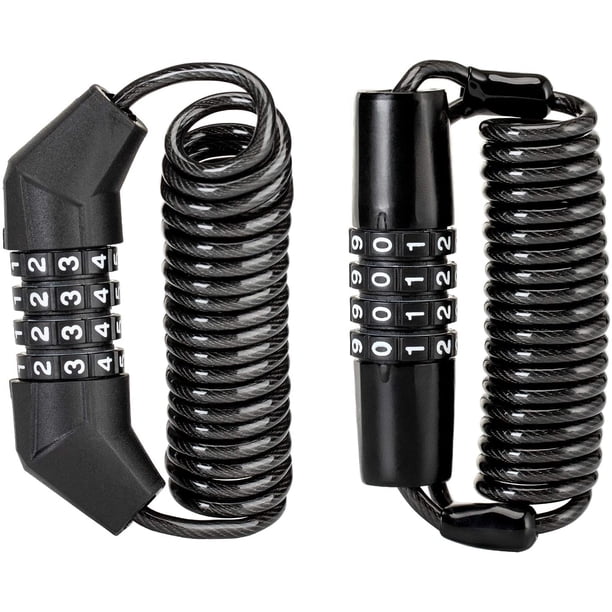 Candado para casco de motocicleta, candado para casco de bicicleta, candado de cable pequeño de 4 dígitos, candado retráctil para equipaje, candado para cochecito, negro, 2 piezas