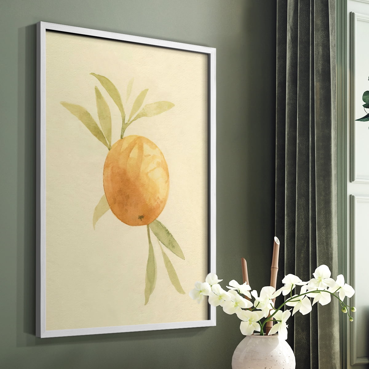 Dappled Oranges I Framed Print in White Solid Wood Framed Print No Nail Hanging