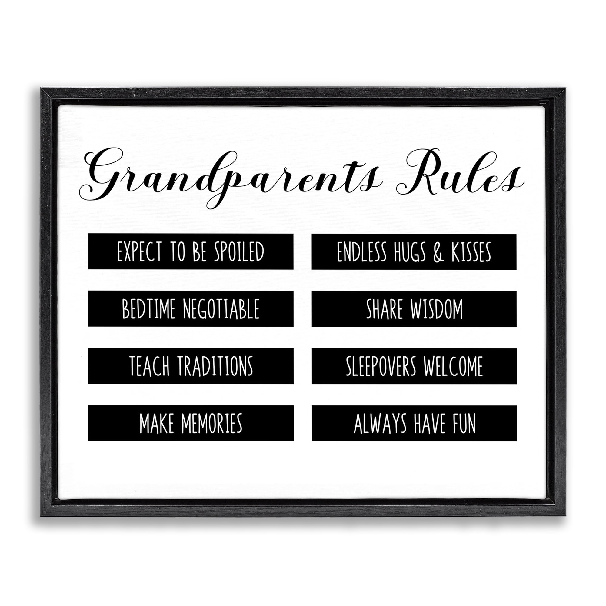 Stupell Industries Grandparent s Rules Modern List Black Framed Floater Canvas Wall Art design by CAD Designs 17 x 21