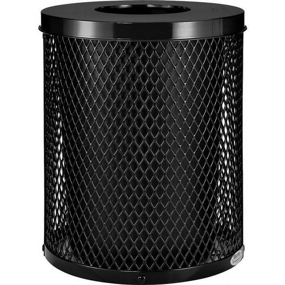 32 gal Outdoor Diamond Steel Trash Can with Flat Lid, Black