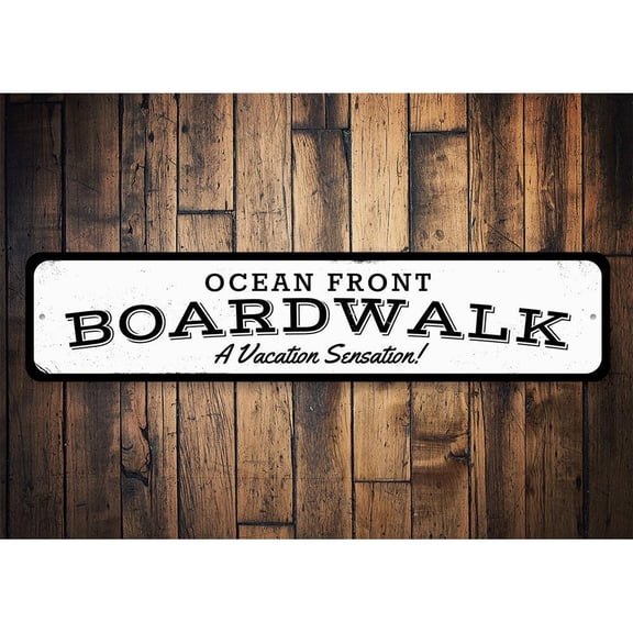 Oceanfront Boardwalk Novelty Sign, Metal Wall Decor - 4x18 inches