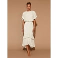 thumbnail image 3 of White Womens Tiered Ruffle Hem Midi Dress With Flared Short Sleeves And Round Neck, Elegant For Evening Or Cocktail, 3 of 7
