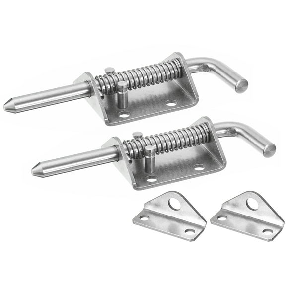 Unique Bargains Barrel Bolt Latch, 2 Pack 10x135mm - Stainless Steel Spring Loaded Gate Latch Pin with Keeper, for Doors (Silver)