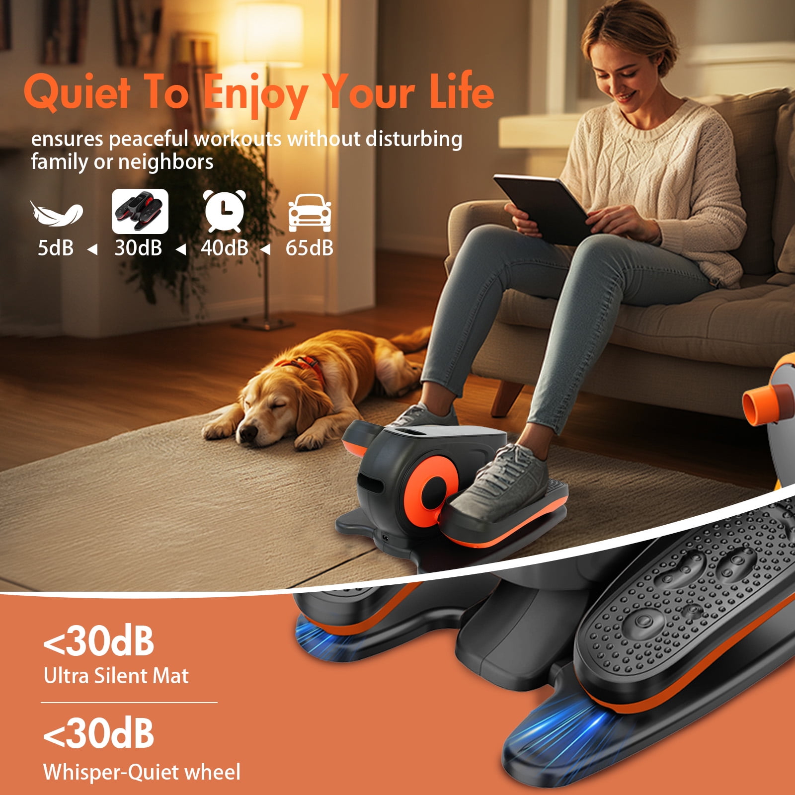 ALSO GO Under Desk Elliptical Machine, Seated Elliptical Machine with LCD Display, Ellipse Leg Exerciser for Seniors with 15-Level Adjustable Speed