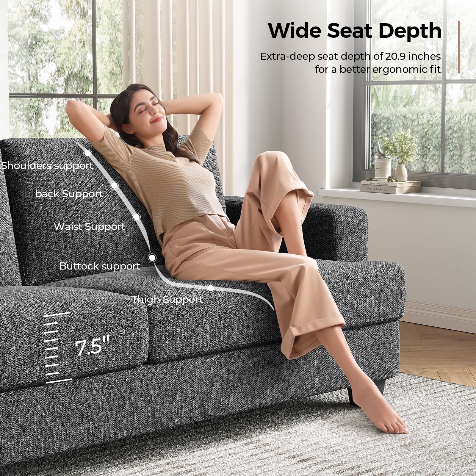 BLAZANT 84” Loveseat Sofa, High Resilience Loveseat Sofa, Linen Fabric 2 Seat Sofa Couch with Wooden Frame& Upholstered Cushion, Modern Deep Seat Sofa for Bedroom Office
