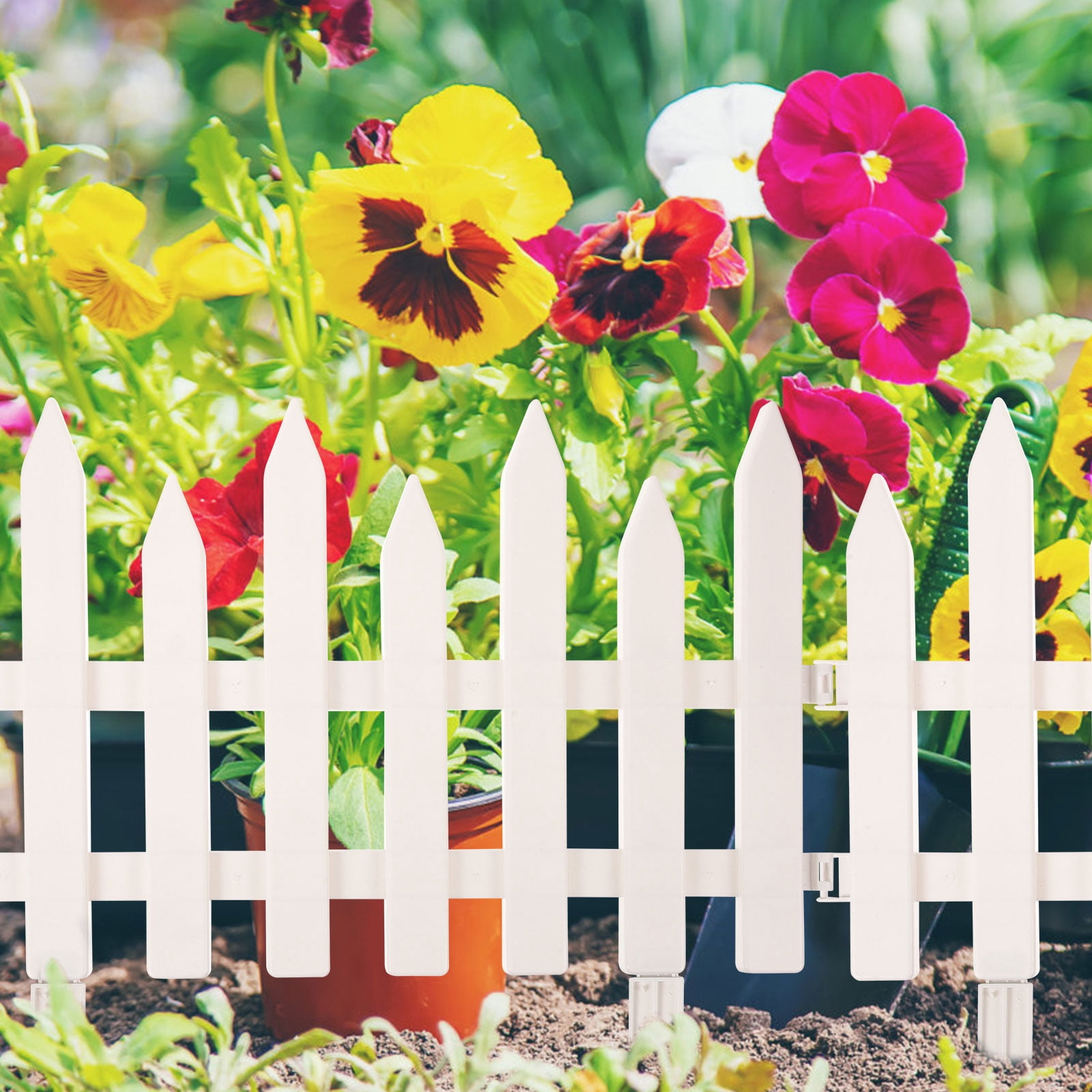 UPOUART 4Pcs Plastic Garden Fence Edging White Pointed Top Decorative Outdoor Decoration 19.65x11.79x0.59in