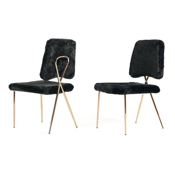Limari Home Candace 17" Faux Fur Fabric/Metal Dining Chairs in Black (Set of 2)