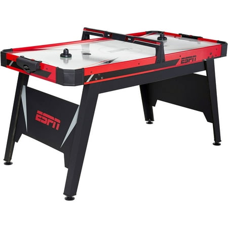 ESPN 60" Air Powered Hockey Table with Overhead Electronic Scorer, Accessories Included, Black/Red