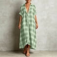 thumbnail image 2 of Wsysadlol Womens Summer Dresses Women Casual Plaid Print Button Up Shirt Dress Lightweight Breathable Half Sleeve Loose Long Tunic Plus Size Beach Cover Up And Loungewear, 2 of 5