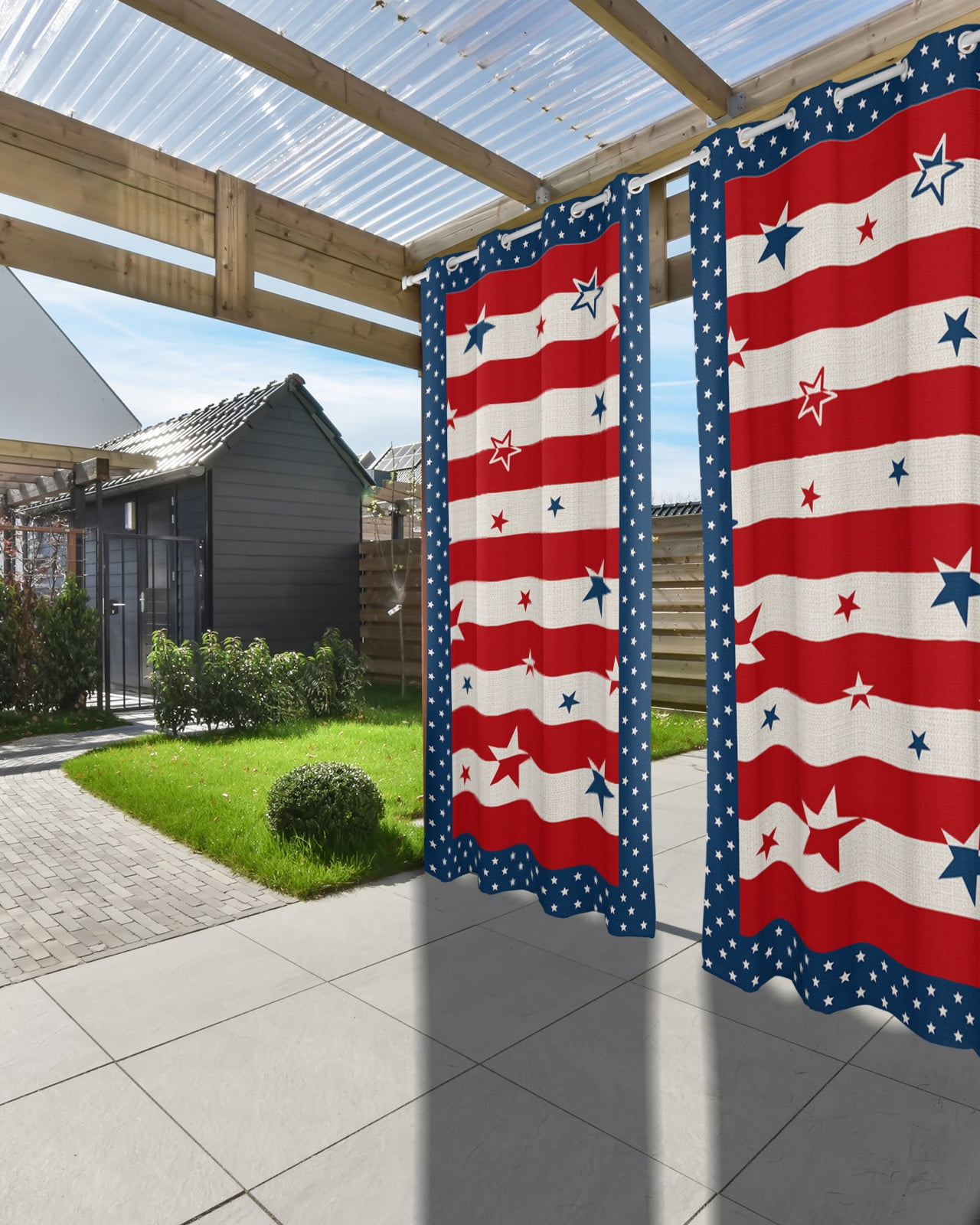 Outdoor Curtains for Patio, 4th of July Waterproof Blackout Outside Curtain for Porch/Pergola/Gazebo, American Flag Star Patriotic Independence Day Thermal Insulated Drapes, 1 Panel, 54 x 95 Inch