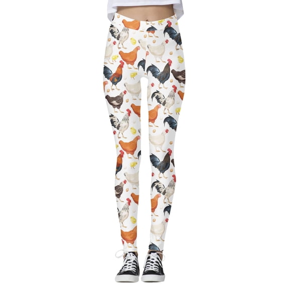 Bibifish Women's Graphic Yoga Pants Farm Animal Yoga Pants Chicken & Chick Print Yoga Pants Soft Farmer'S Market Charming Leggings