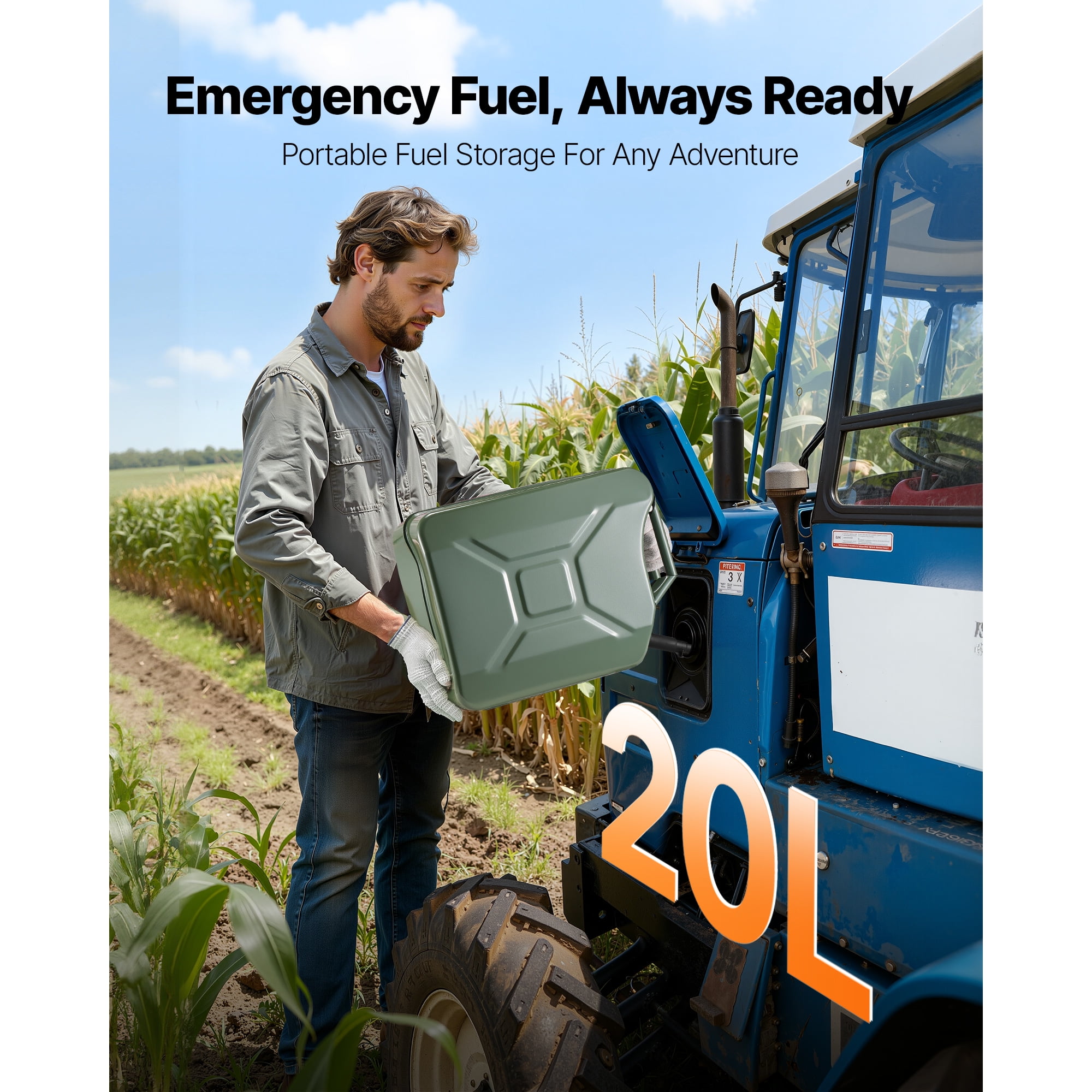 KFFKFF 5.3 Gallon Metal Fuel Container with Spout and Handle, Durable Gas Tank for Cars, Motorcycles, ATVs, and UTVs, Leak-Resistant and Corrosion-Resistant Design, Green