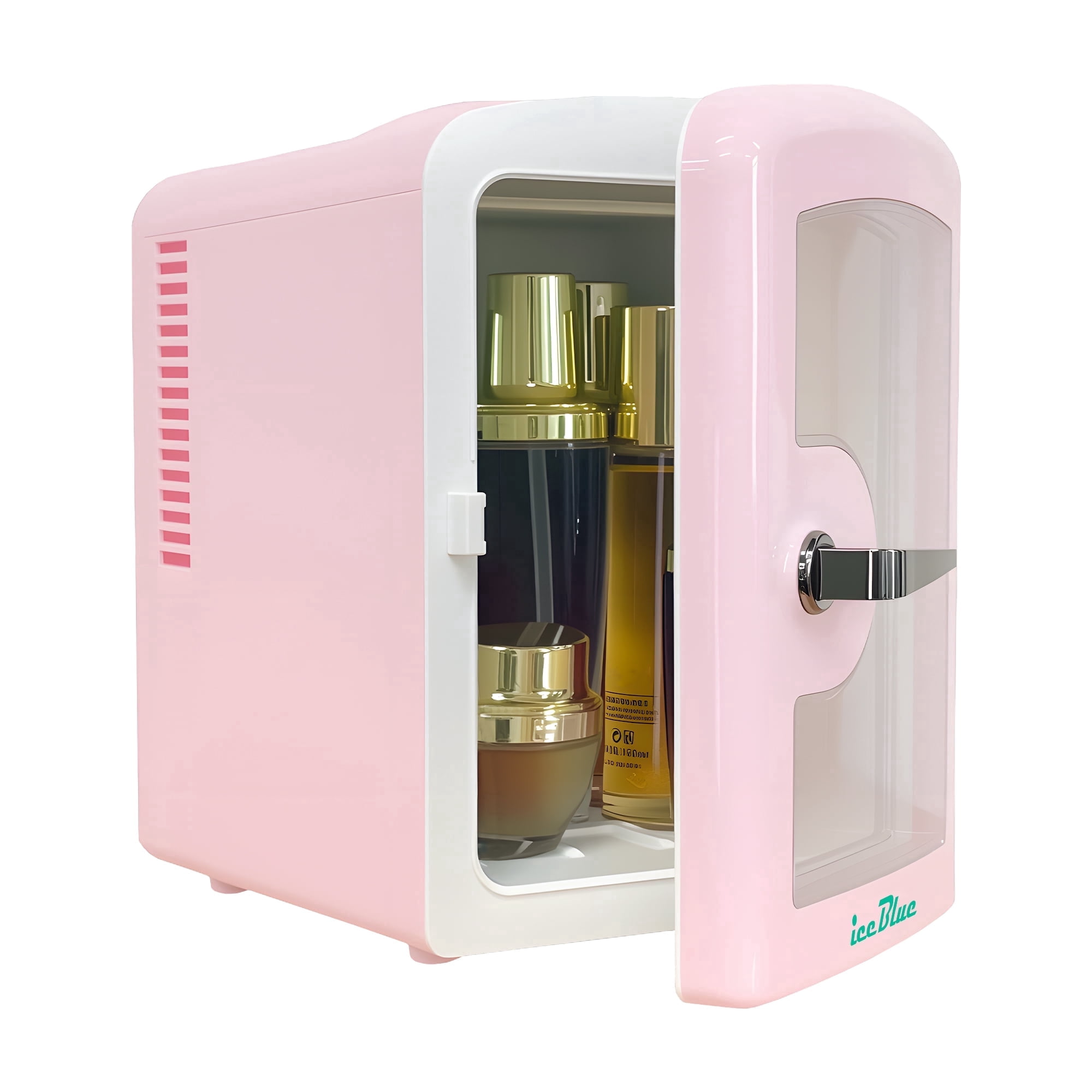 4L/6Can Mini Fridge，Portable Skincare Refrigerator with Transparent Window and Chrome Handle