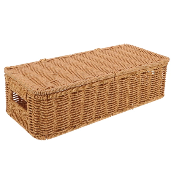 PTOOTP Desktop Woven Basket Organizer in Light Brown for Storage Use