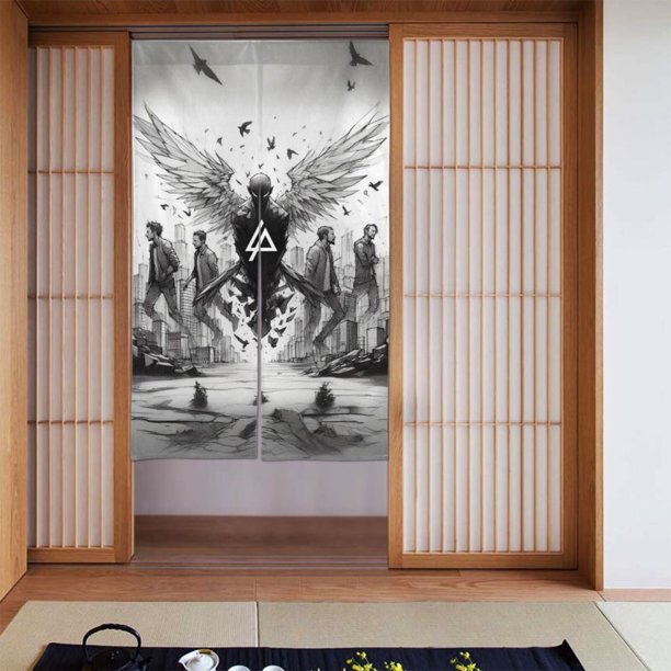 Cortina de puerta semiopaca con patrón de patchwork de dos piezas de Linkin Park, cortinas opacas decorativas para dormitorio, sala de estar, decoración de habitación de niños, 34 x 56 pulgadas,