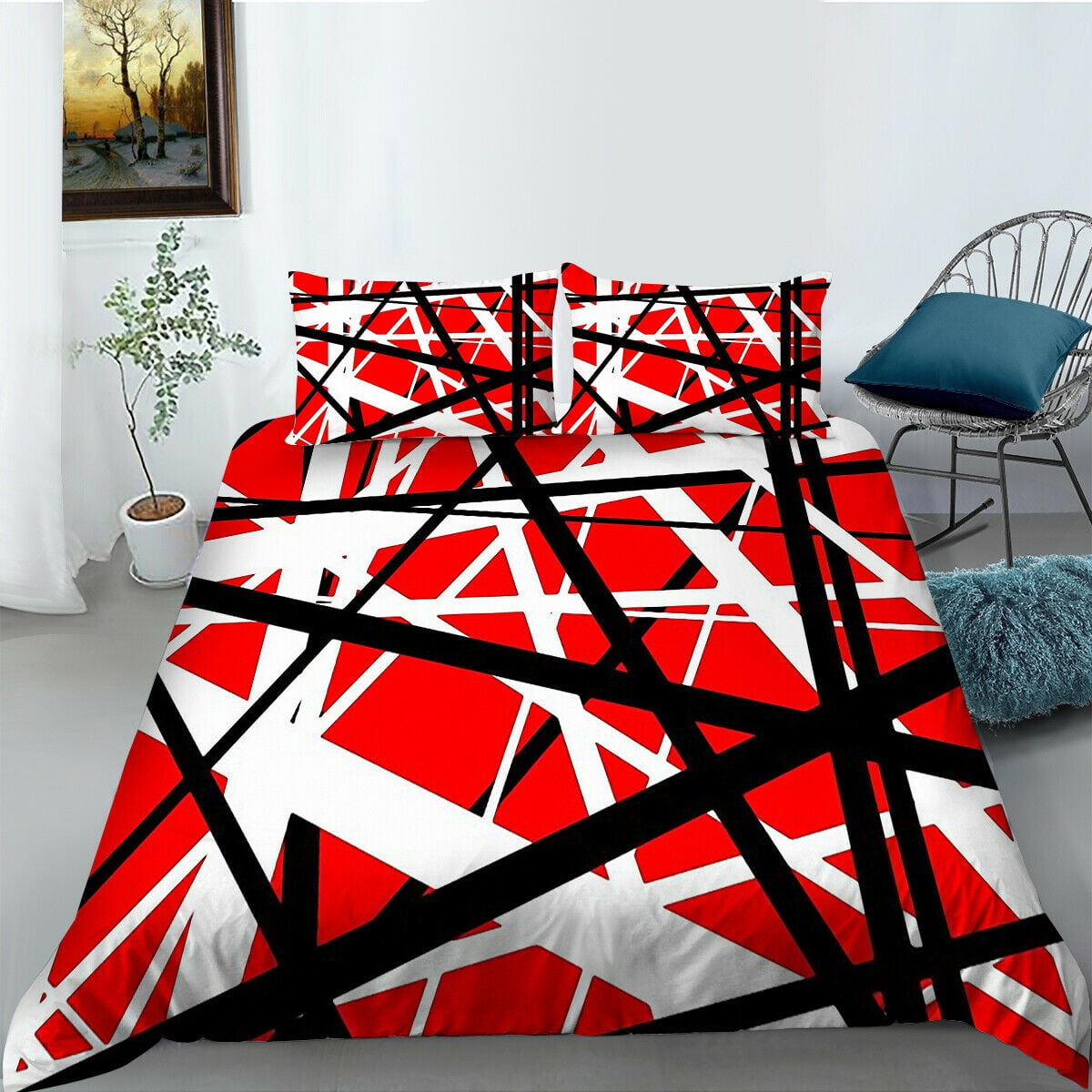 Bedding Cover Set Home Bed Clothes 3D Red Geometry Printed Duvet Covers