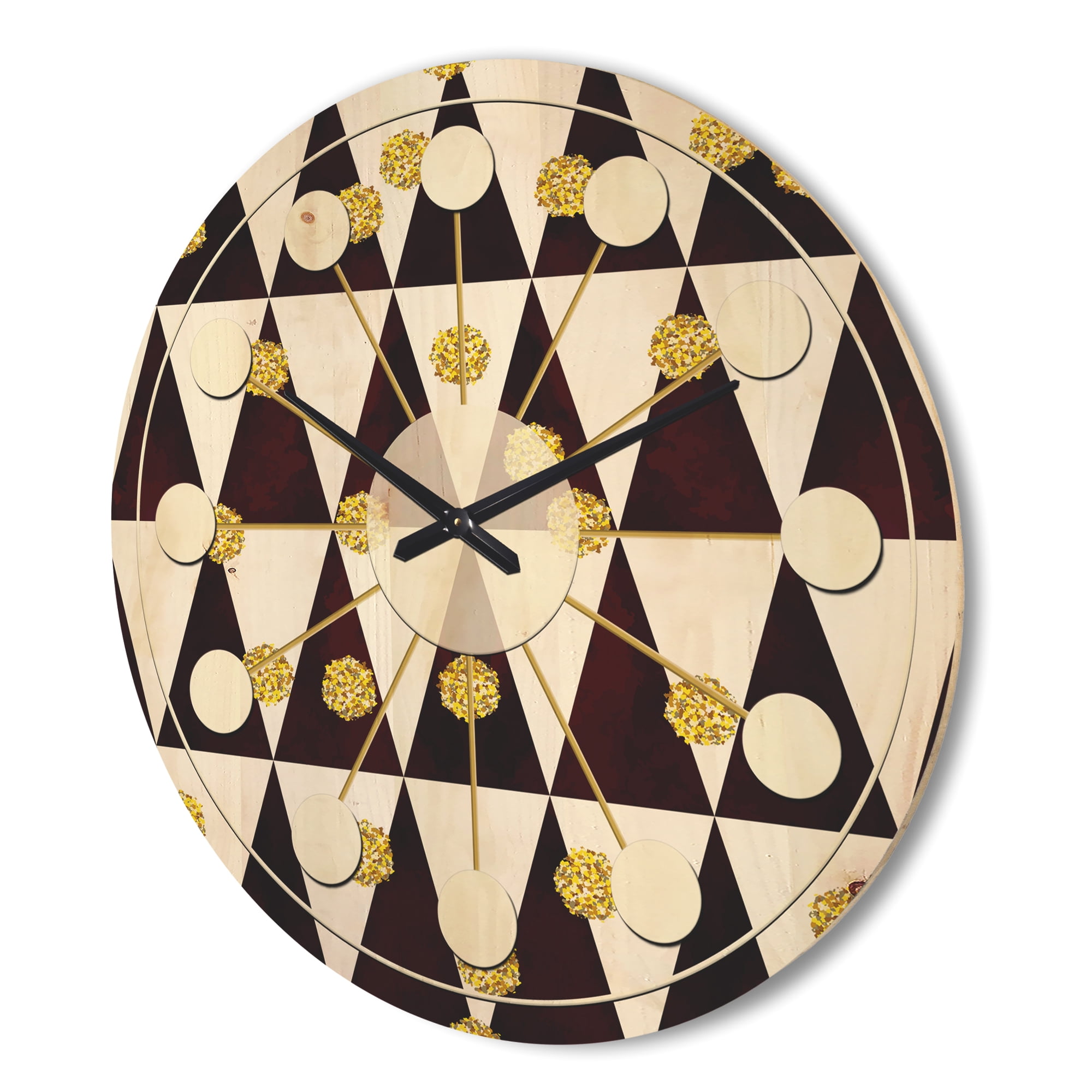 Designart 'Gold Polka Dot Retro Pattern II' Mid-Century Modern Wood Wall Clock
