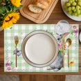 thumbnail image 4 of Happy Easter Placemats Set of 12, Cute Bunny Spring Flowers Butterfly Green Plaid Placemats for Dining Table, Place Mats for Kitchen Tabletop, Waterproof Wipeable Dining Table Mats Set, 4 of 9