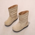thumbnail image 2 of Bilqis Fashion Mid Calf Snow Boots for Girls Solid Plain Decor‑free Thin Fleece Lined Suede Upper Ankle Boot Round Toe Flat Sole Footwear Weekend Leisure Fall Winter Shoes Beige,12.5 Little Kids, 2 of 6